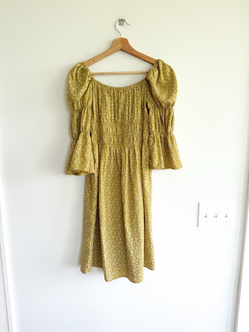 Roolee Roxanne Floral Pattern Square Neck Smocked Puff Sleeve Mini Dress S NWT